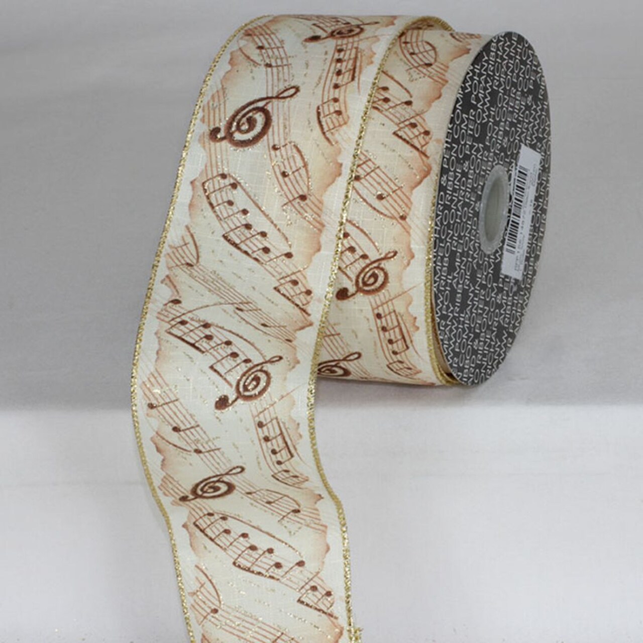 The Ribbon People Ivory and Brown Antique Music Metallic Wired Craft Ribbon 2.5" x 20 Yards